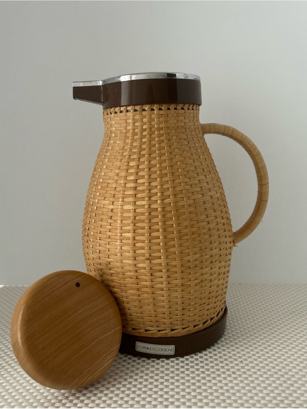 Corning Designs MCM Vintage Rattan Wicker carafe